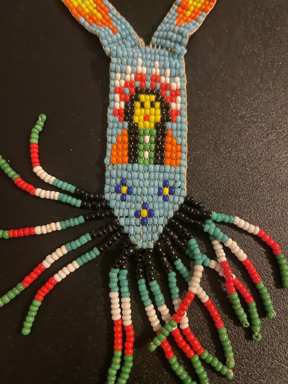 Hand-Beaded Turquoise Necklace with Multi-Color Fringe